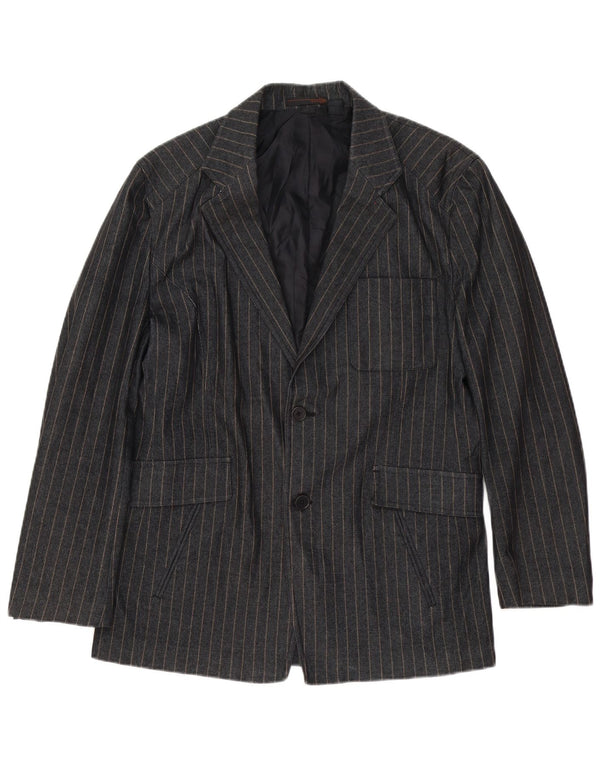 Zara Mens Blazer Jacket UK 38 Medium Grey Striped Cotton