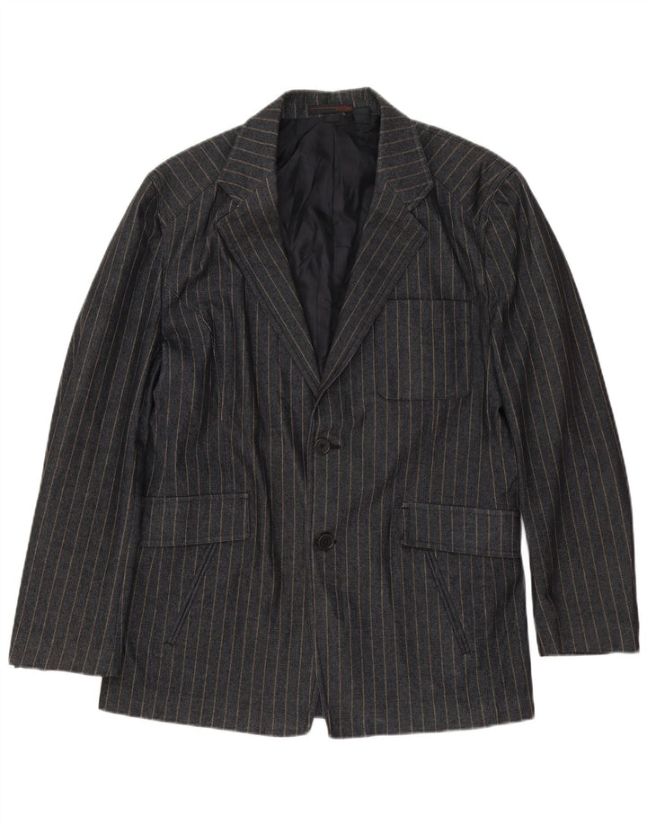 Zara Jaqueta Blazer Masculina UK 38 Algodão Listrado Cinza Médio