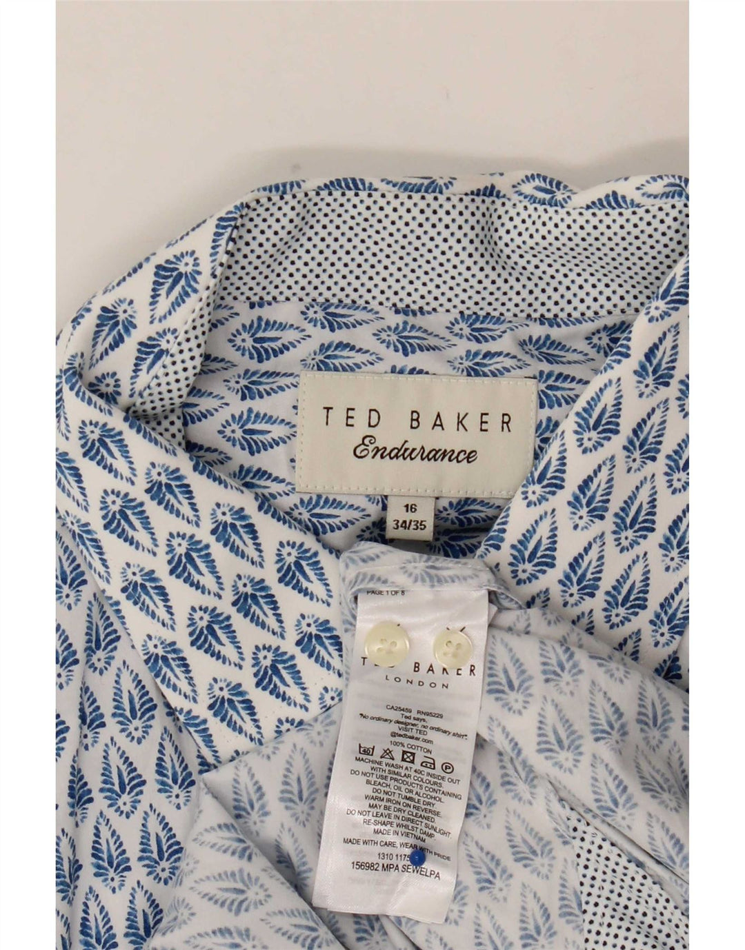 Ted Baker Mens Shirt Size 16 Large Blue Floral Cotton