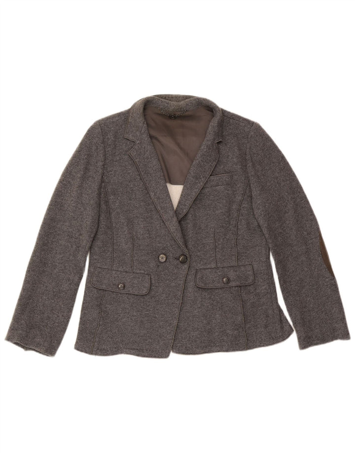 Marella Dame Dobbeltradet Blazer Jakke UK 18 XL Grå Uld