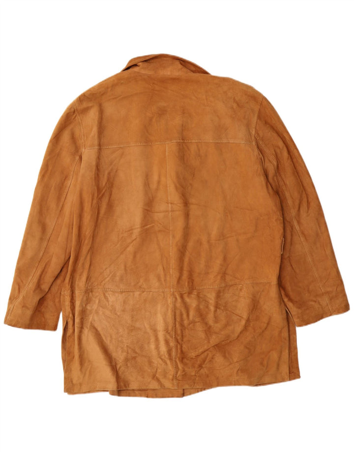 VINTAGE Womens Suede Overcoat UK 16 Large Brown Leather