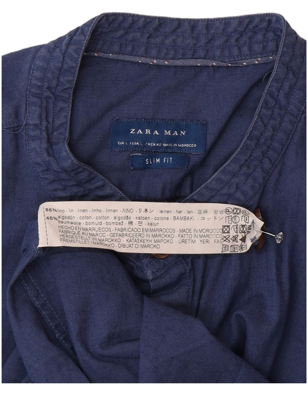 Zara Mens Slim Fit Shirt Large Blue Linen