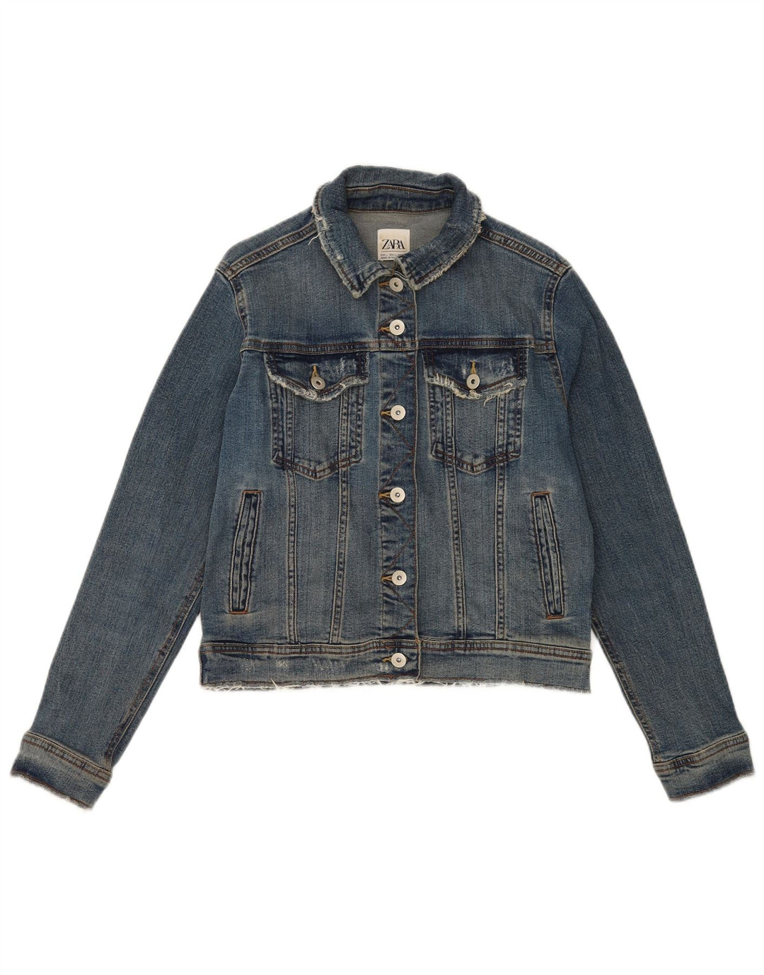 Zara Womens Crop Denim Jacket UK 16 Large Blue Cotton