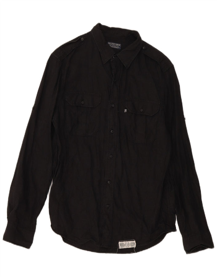 Ralph Lauren Mens Military Shirt Medium Black Linen