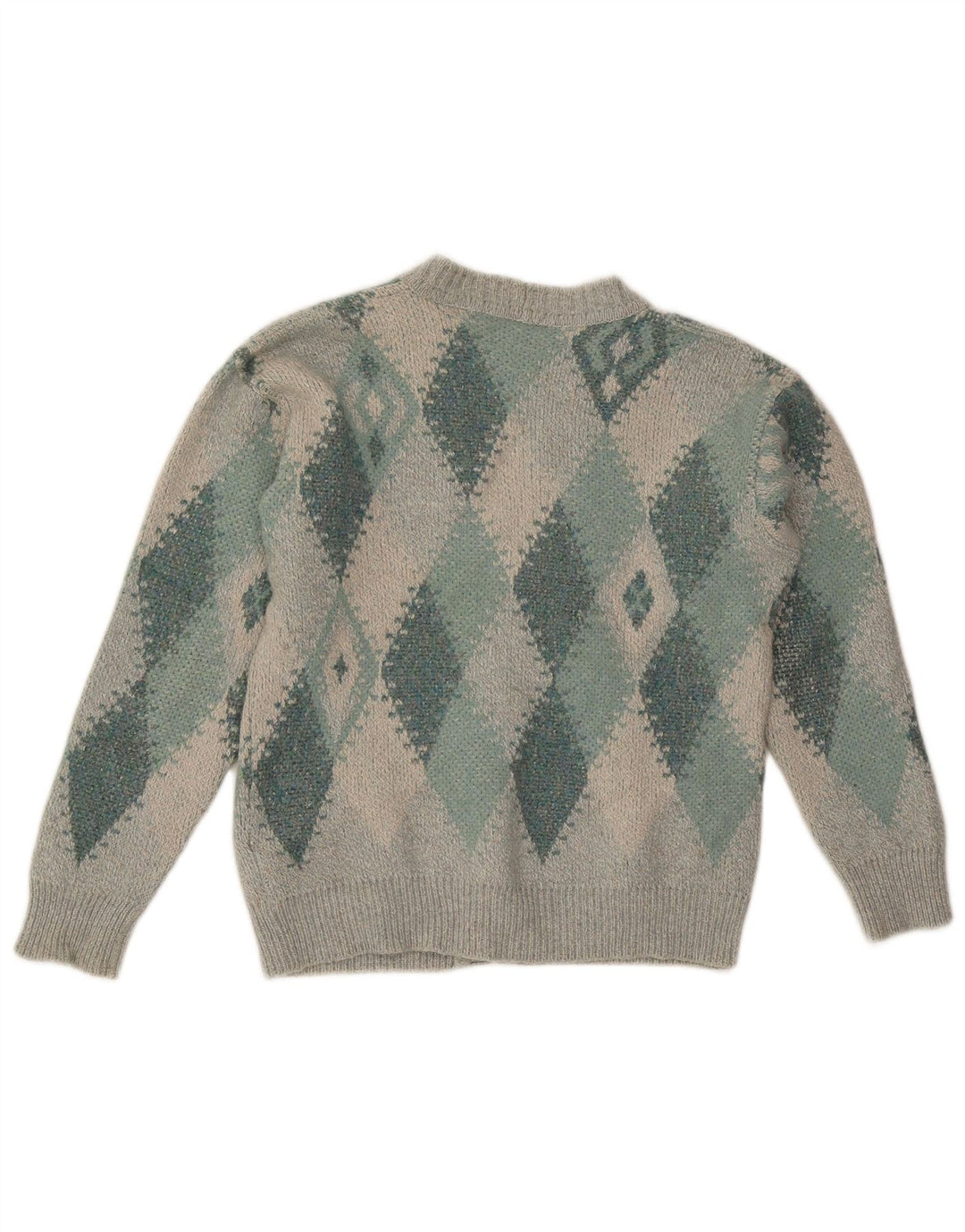 Gran Sasso Mens Cardigan Sweater Medium Grey Argyle/Diamond Wool