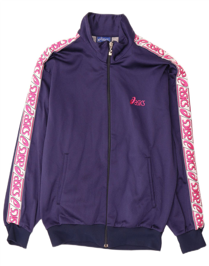 Asics Womens Graphic Tracksuit Top Jacket Medium Navy Blue Polyamide Sports