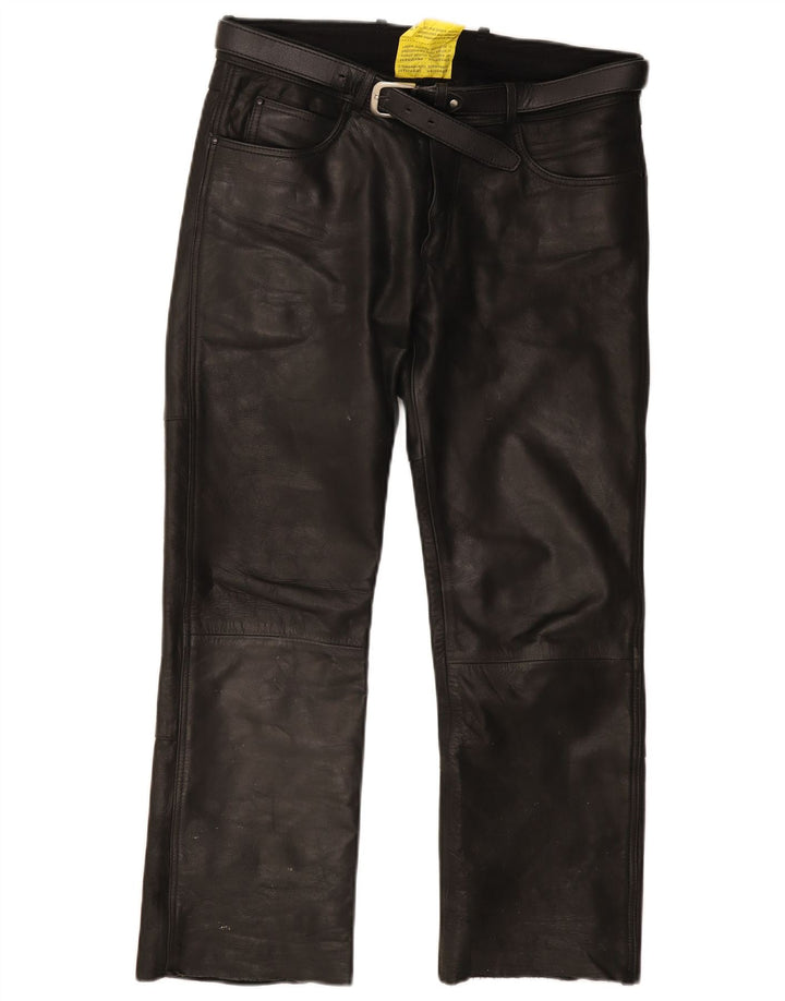 Highway 1 Mens Straight Leather Trousers IT 48 Medium W32 L34 Black