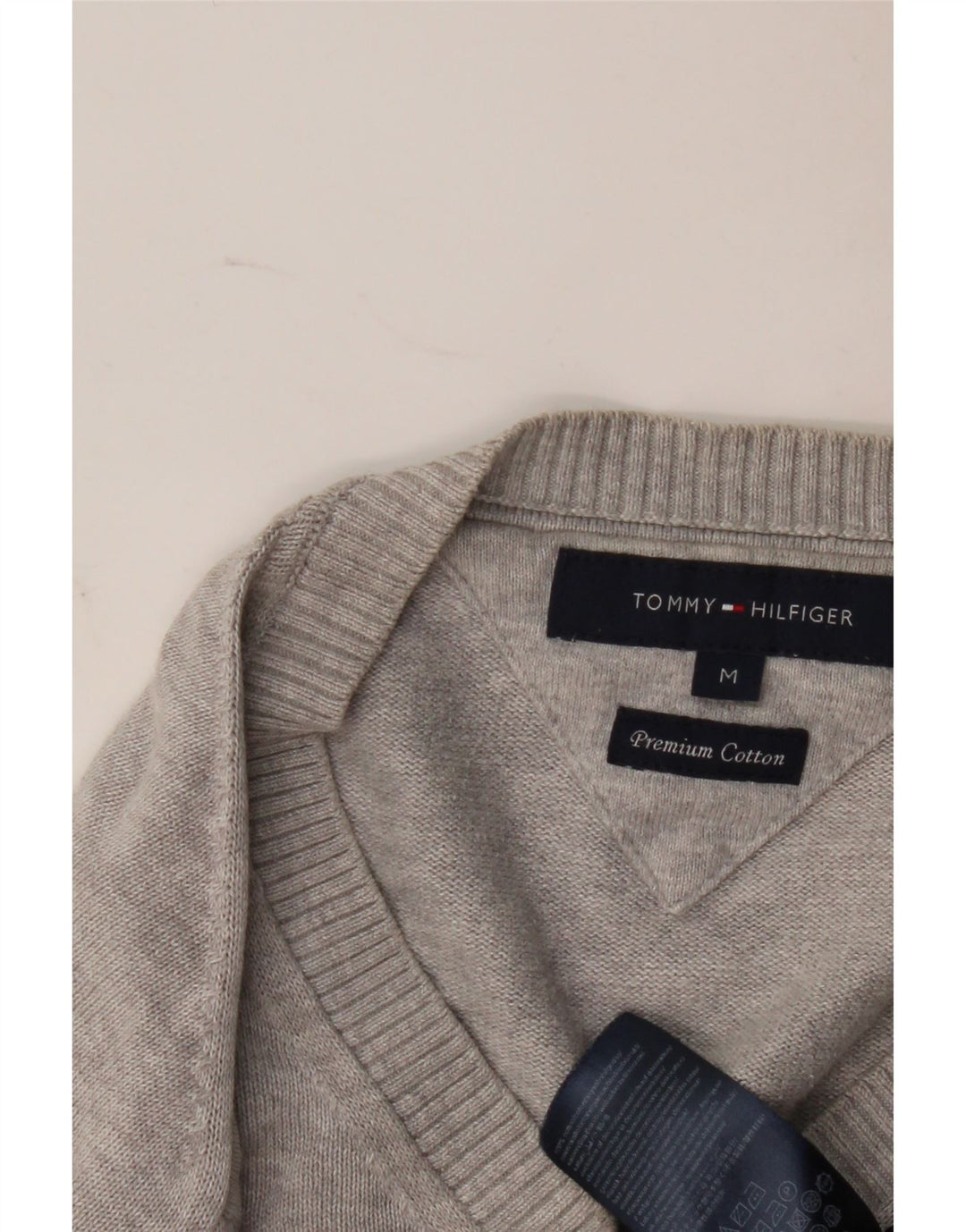Tommy Hilfiger Mens V-Neck Jumper Sweater Medium Grey Cotton