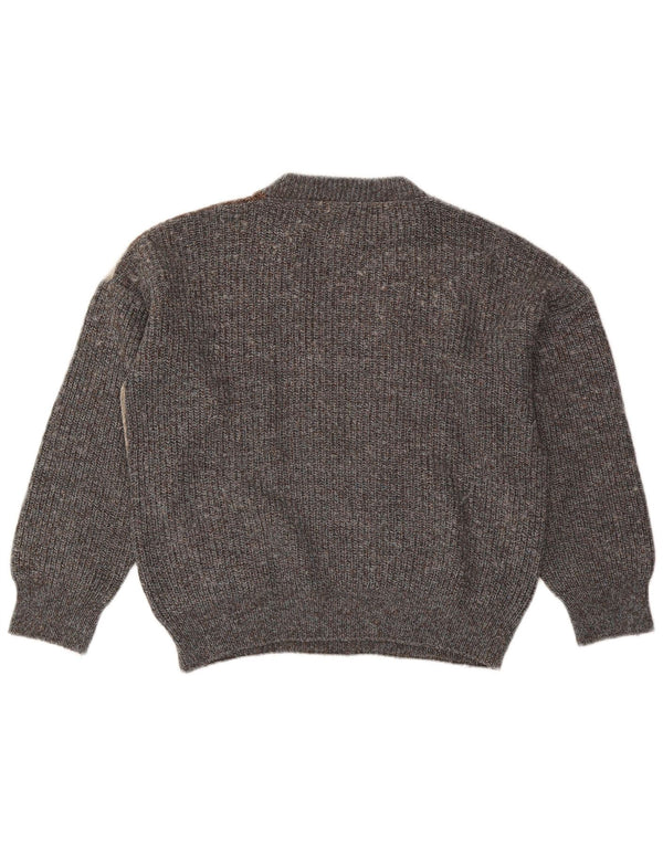 Vintage sweater med rund hals til kvinder UK 18 XL grå farveblok