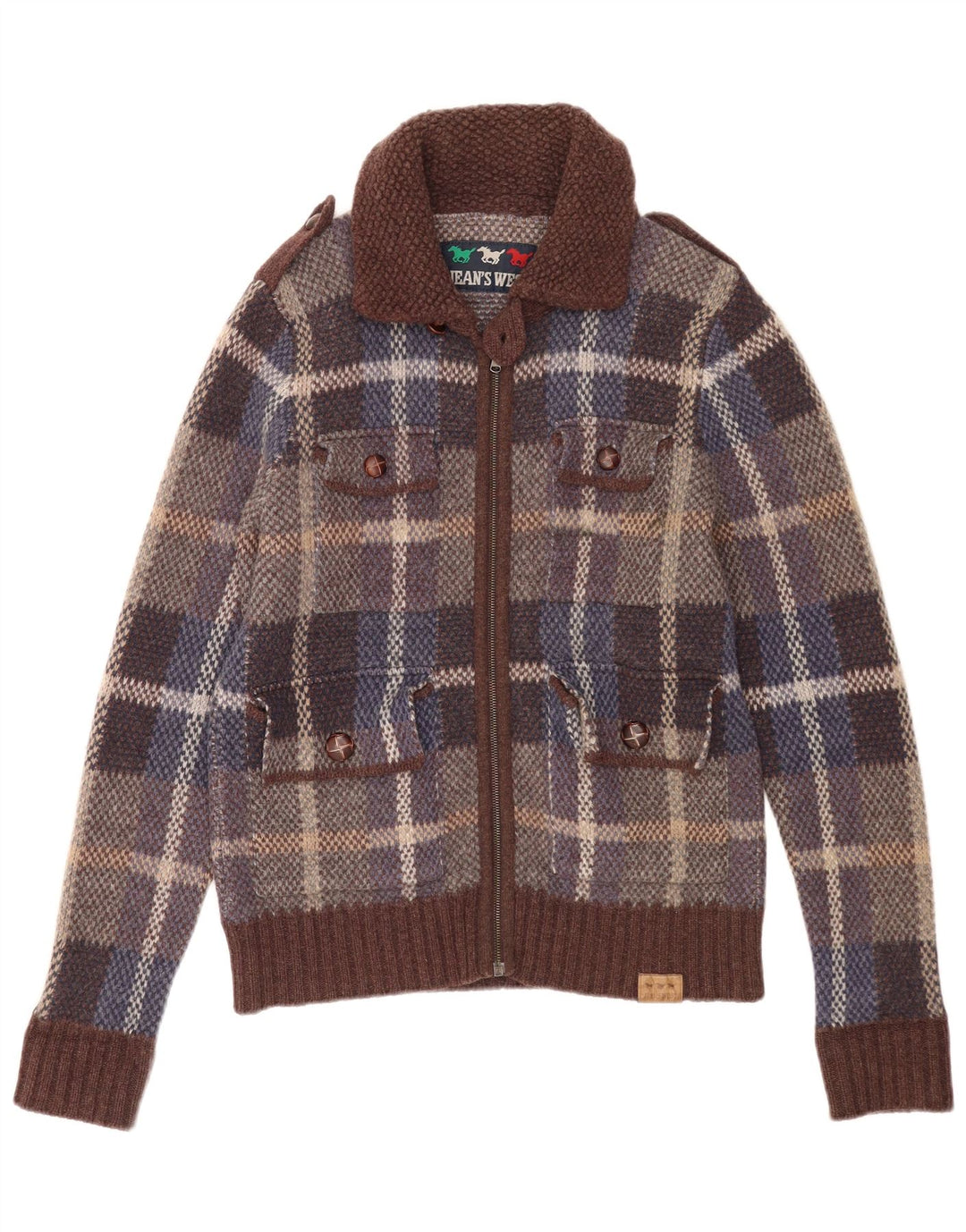 Jean's West Mens Military Military Jacket UK 38 Medium Multicoloured Check