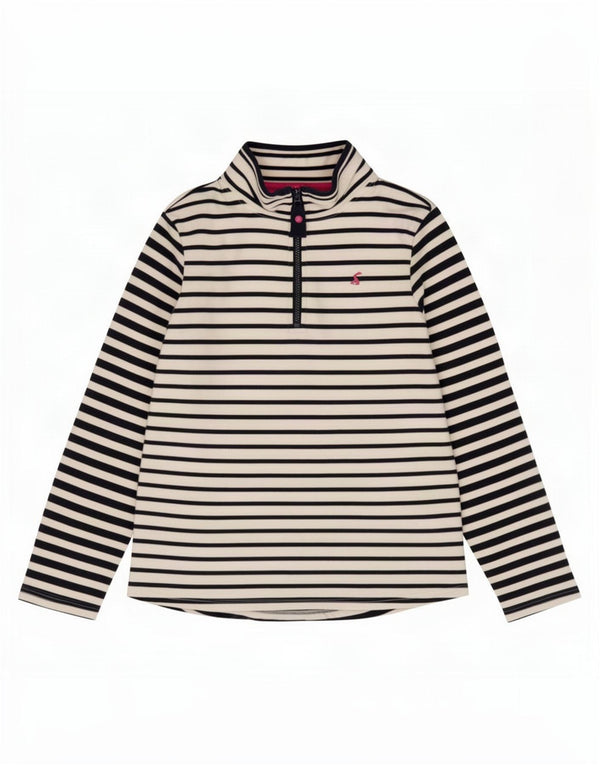Felpa da donna con collo con zip Joules, maglione UK 12, cotone a righe bianche medie