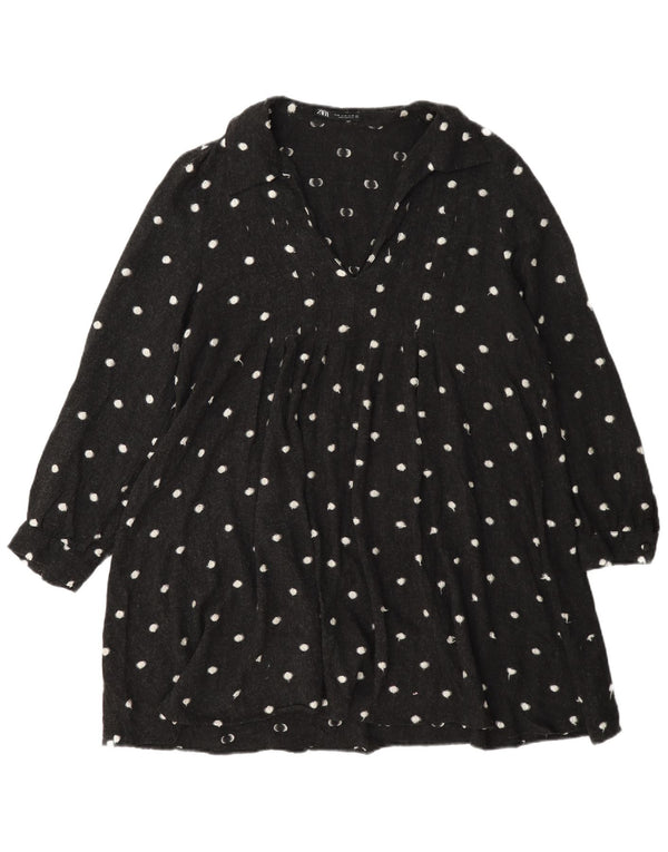 Zara Robe à manches longues pour femme UK 44 Viscose à pois gris moyen