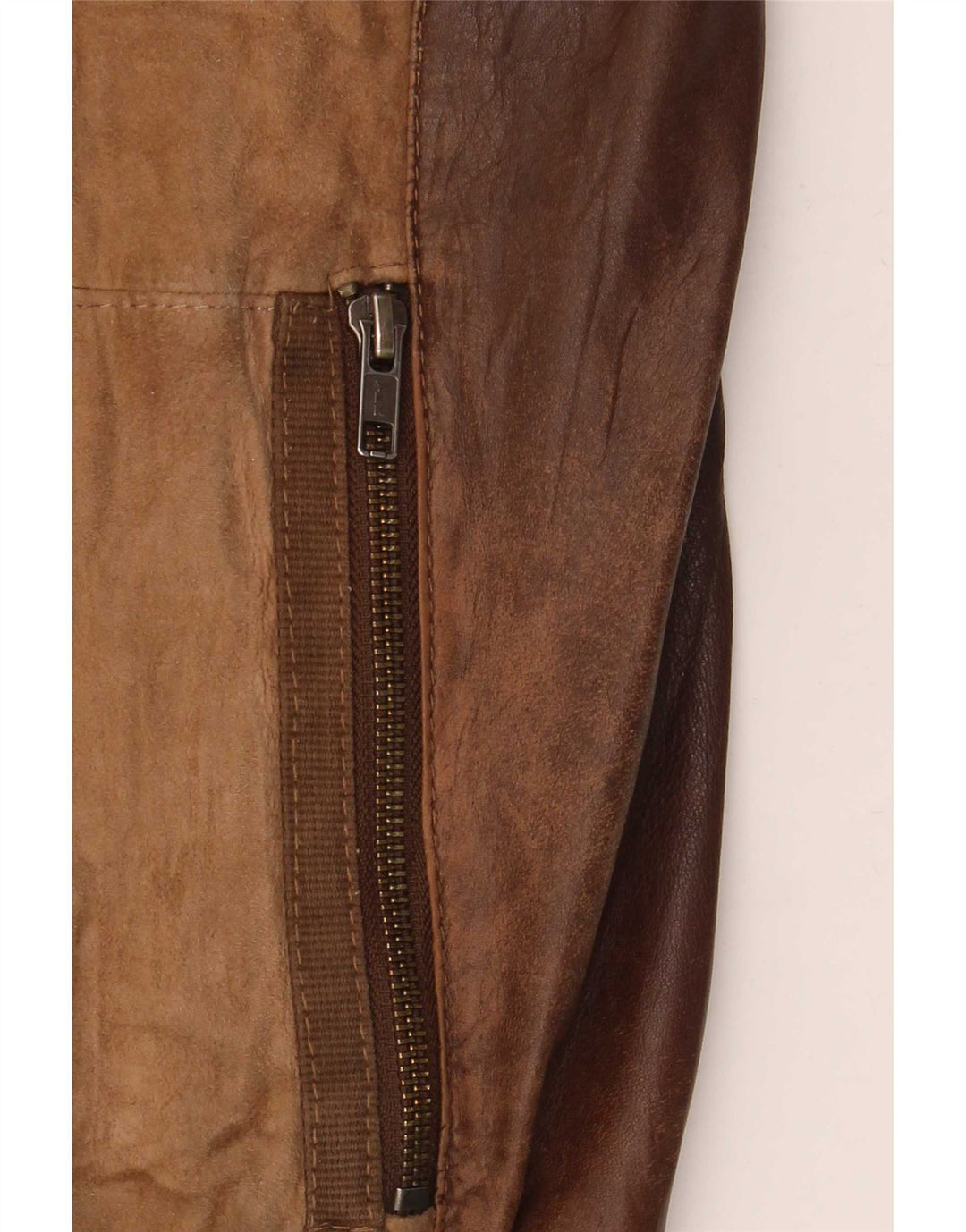 OVS Dame Læderjakke IT 48 Medium Brun Colourblock