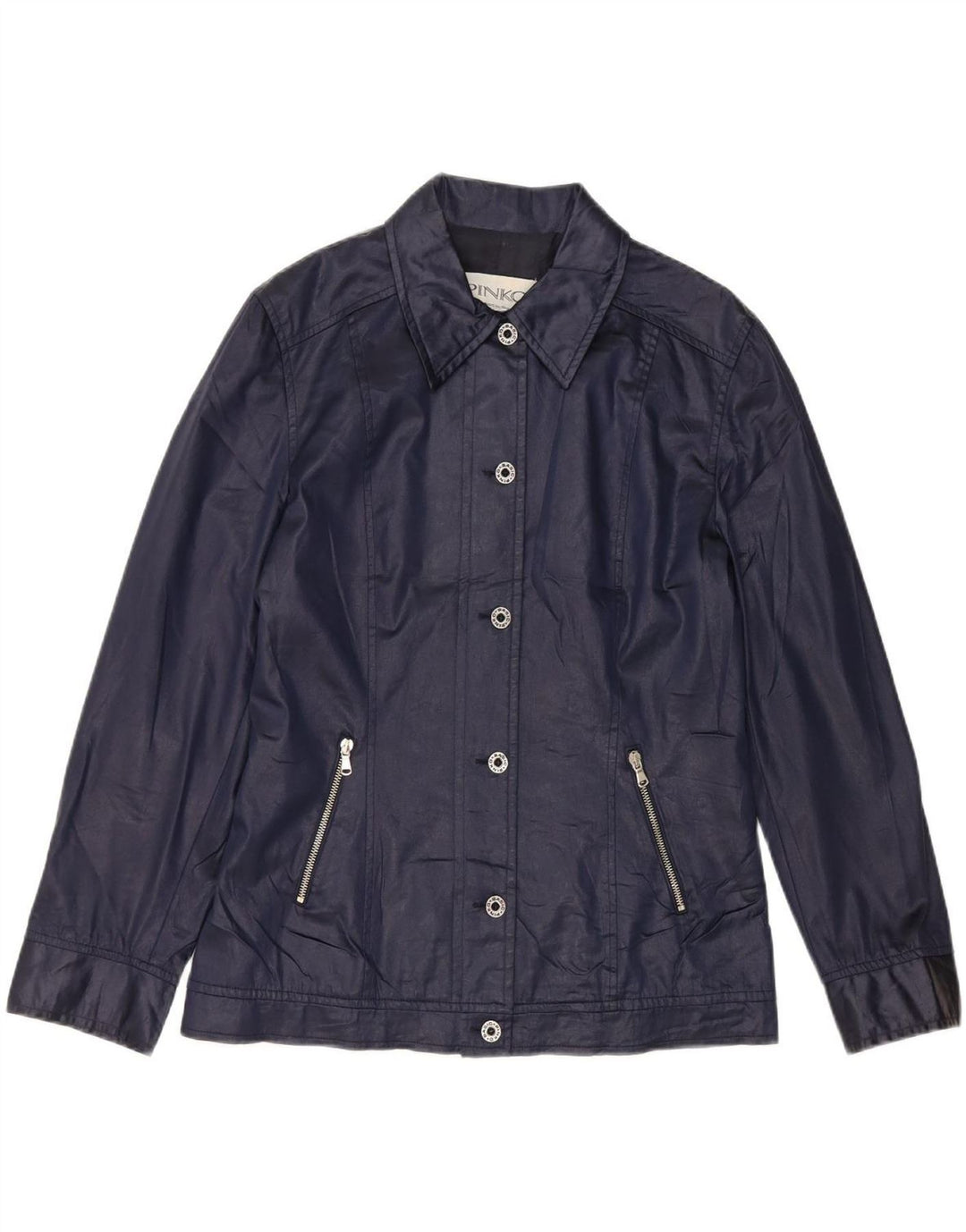 PINKO Womens Bomber Jacket UK 14 Large Navy Blue Acetate Vintage Pinko and Second-Hand Pinko from Messina Hembry 