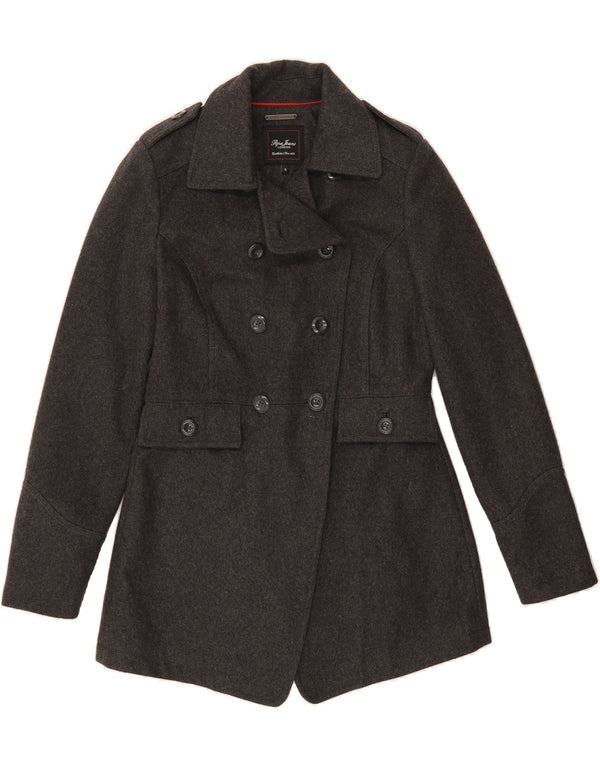 PEPE JEANS Womens Pea Coat UK 10 Small Grey Wool