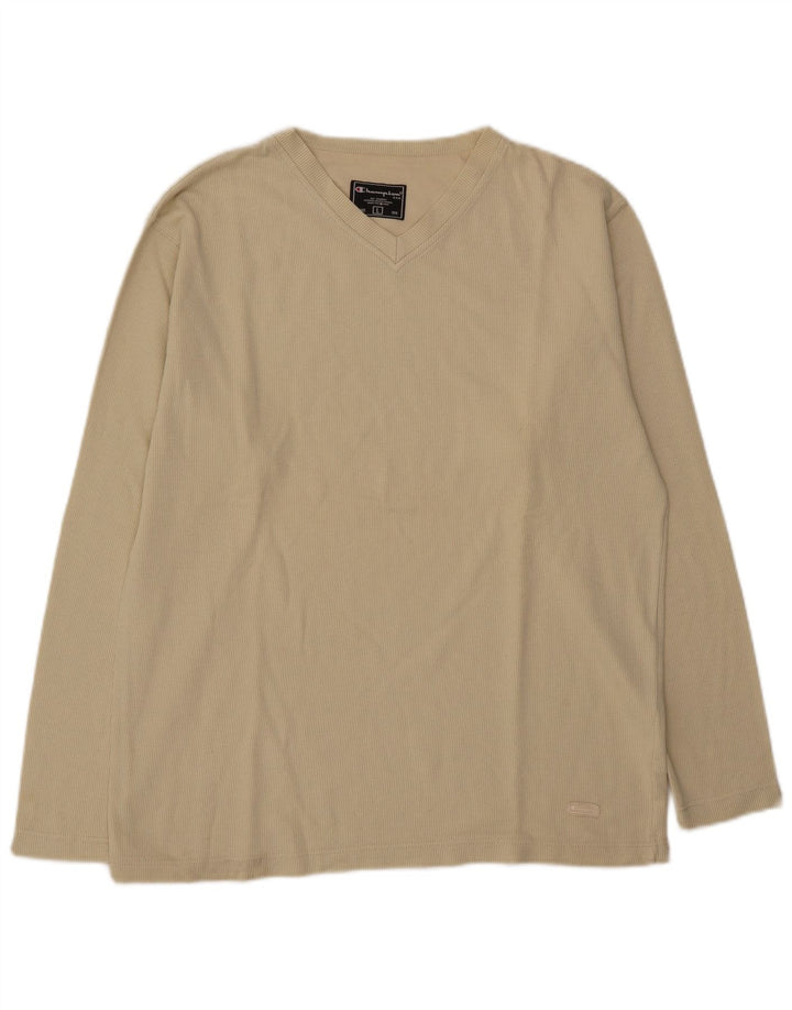 CHAMPION Mens Top Long Sleeve Large Beige Cotton