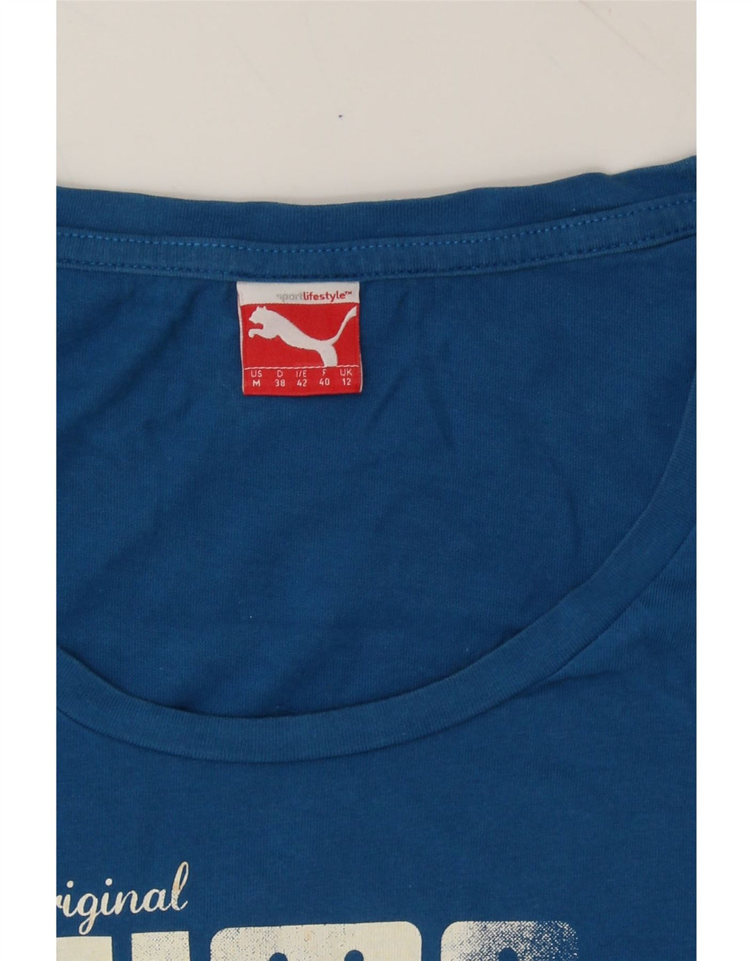 PUMA Womens Graphic T-Shirt Top UK 12 Medium  Blue Vintage Puma and Second-Hand Puma from Messina Hembry 