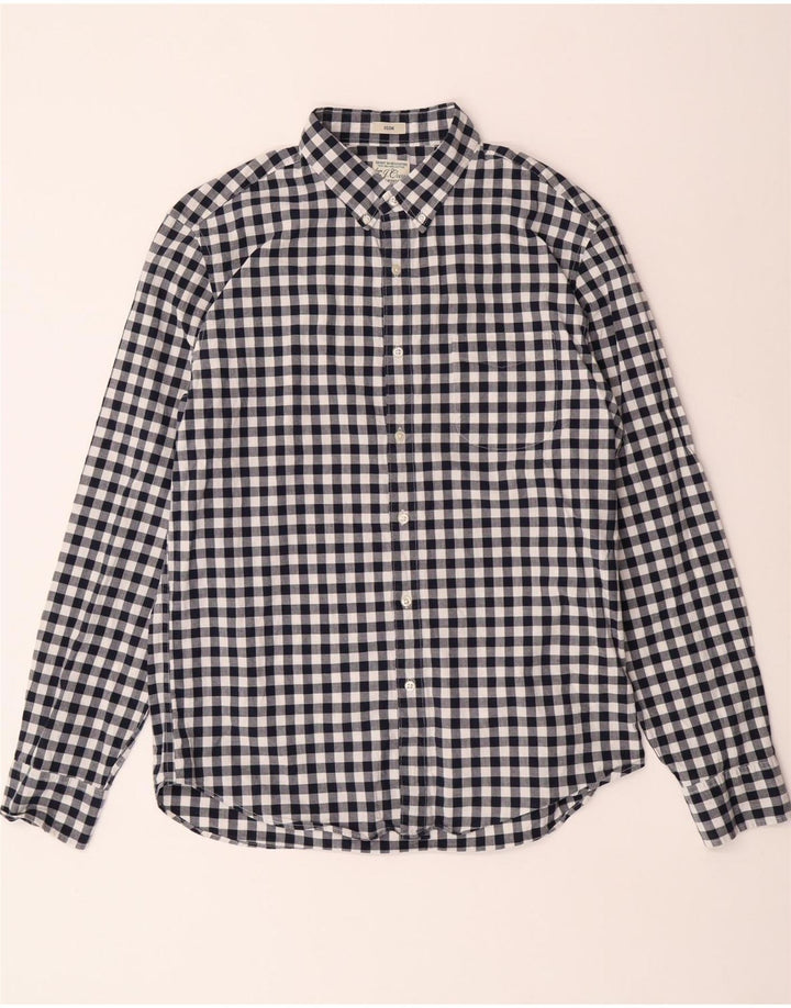 J. Crew Mens Slim Shirt Large Navy Blue Gingham Cotton