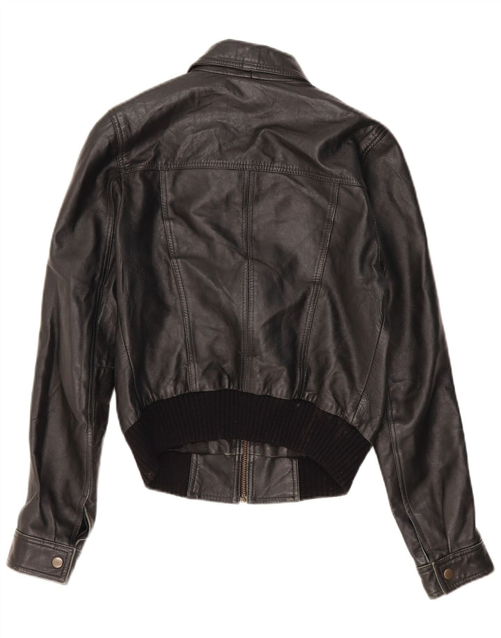 MONTGOMERY Womens Crop Leather Jacket UK 14 Large Black Leather