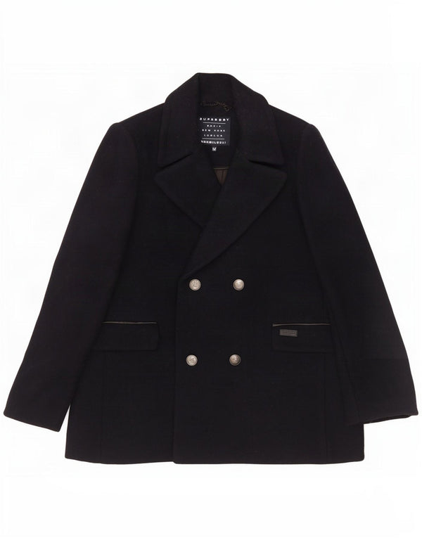 Superdry Womens Pea Coat UK 14 Medium Navy Blue Wool
