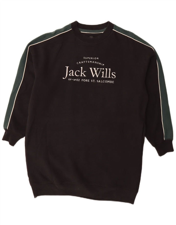 JACK WILLS Womens Oversized Graphic Jumper Dress UK 12 Medium Black