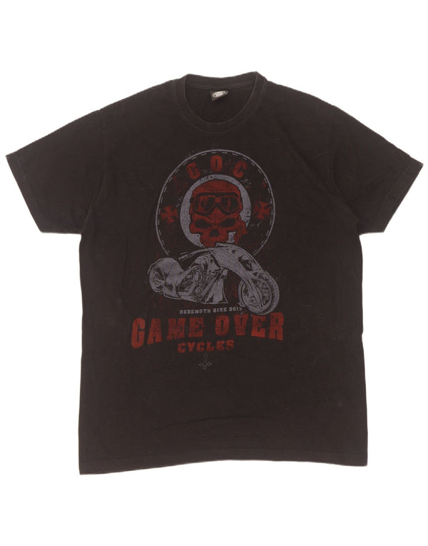 Vintage Herre grafisk T-shirt Top Stor sort bomuld