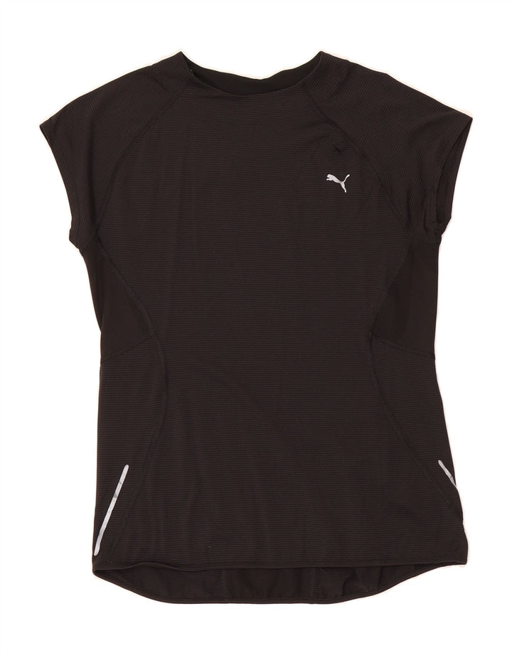 PUMA Womens T-Shirt Top UK 14 Medium  Black Striped Polyester Vintage Puma and Second-Hand Puma from Messina Hembry 