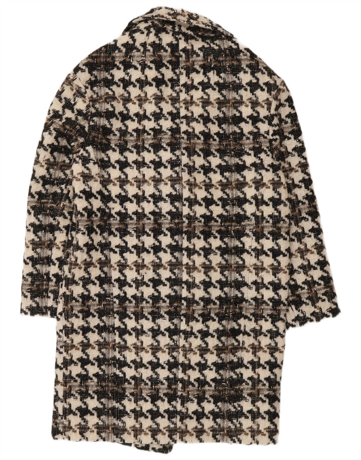 Mexx Womens Overcoat UK 14 Large Black Houndstooth Wool