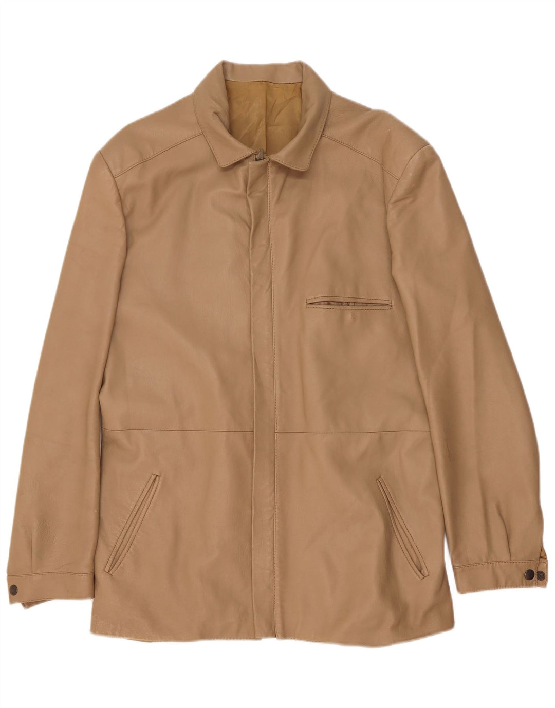 Vintage Mens Leather Jacket IT 50 Large Beige Leather