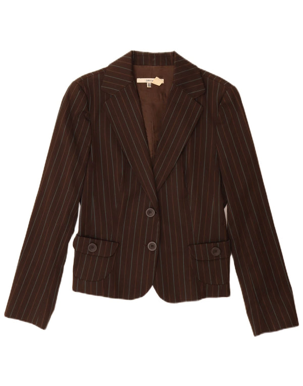 Zara Womens 2 Button Blazer Jacket UK 12 Medium Brown Striped Polyester