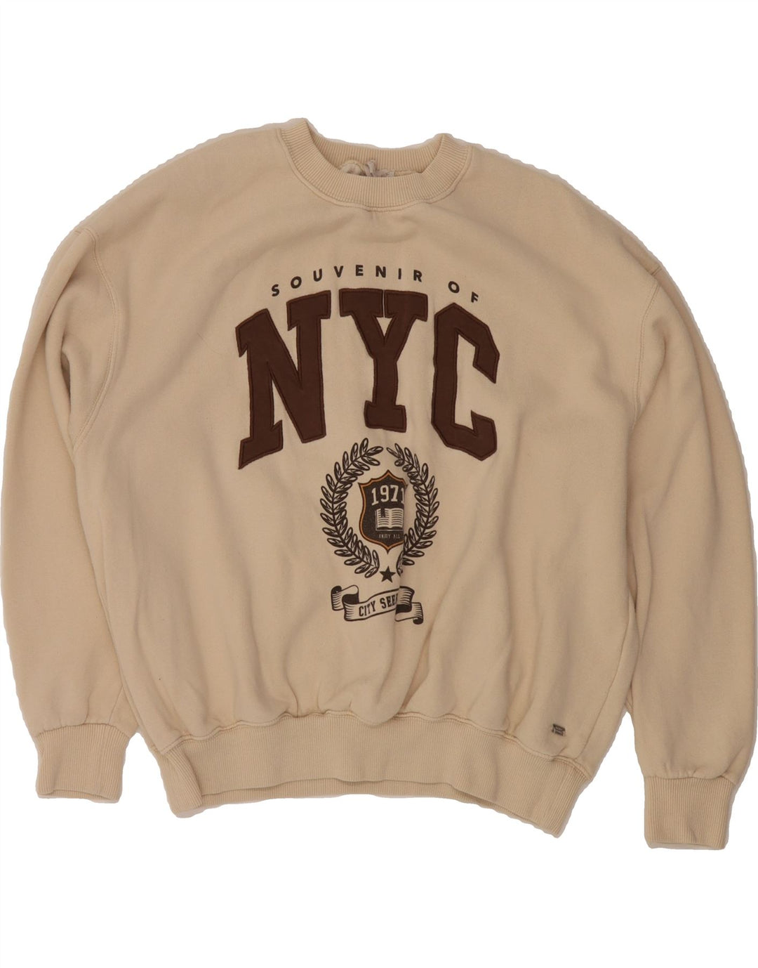 PULL & BEAR Womens Oversized Sweatshirt Jumper UK 10 Small Beige Vintage Pull & Bear and Second-Hand Pull & Bear from Messina Hembry 