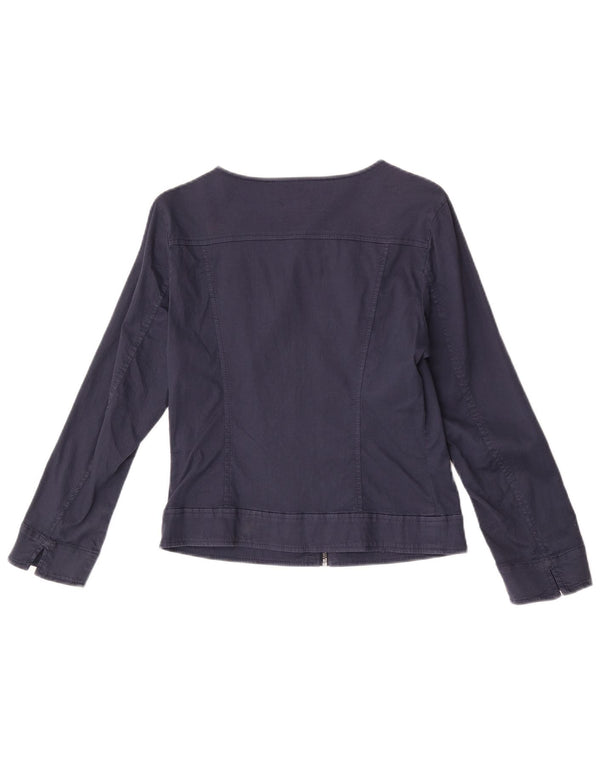 Benetton Chaqueta Bomber De Manga 3/4 Mujer UK 8 Small Azul Marino Algodón