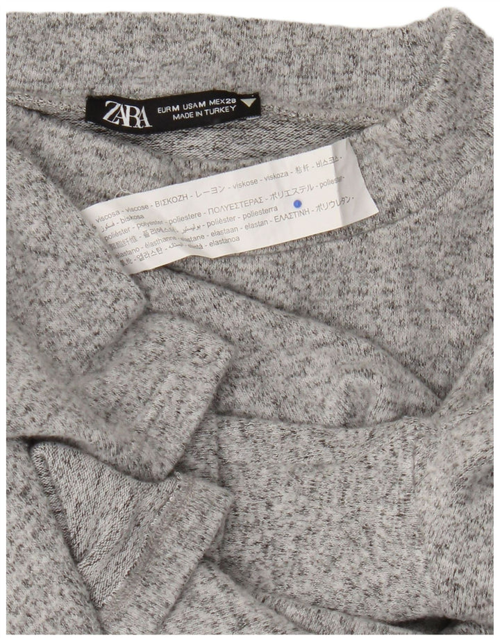 Zara Womens Top Long Sleeve UK 12 Medium Grey Flecked Viscose