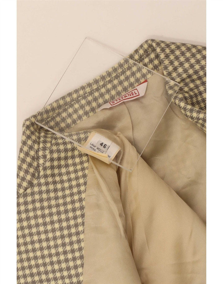 Stefanel Mens 3 Button Blazer Jacket IT 46 Small Gri Check Wool