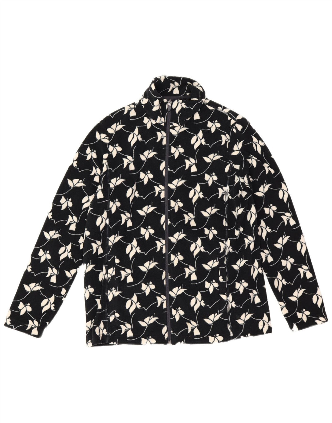 Lands End Damen Fleecejacke UK 14 Medium Navy Blue Floral Polyester