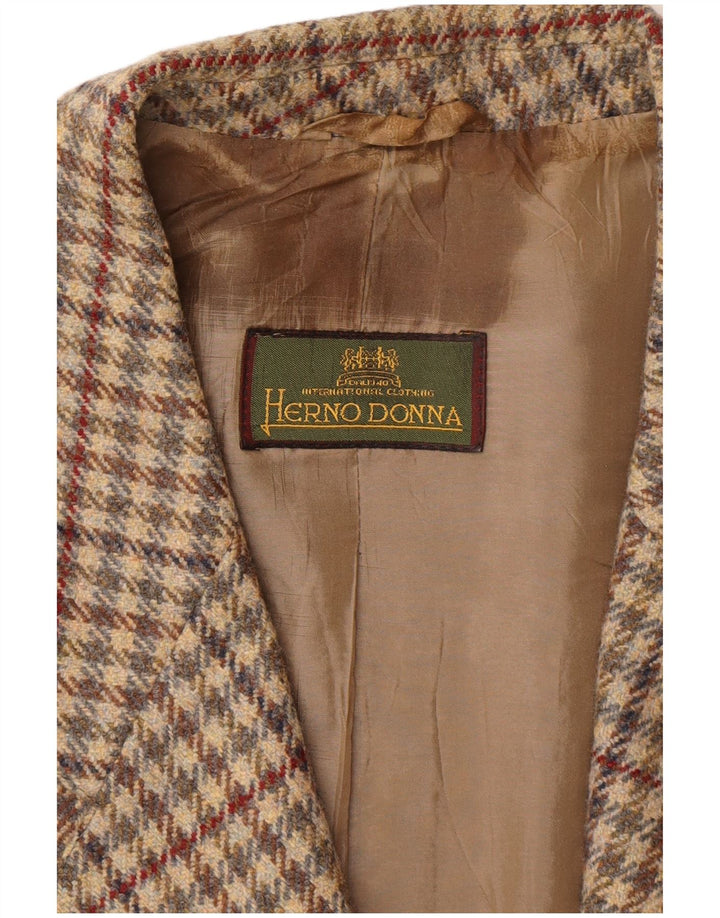 Herno Donna Womens 2 Button Blazer Jacket IT 50 XL Brown Houndstooth Wool