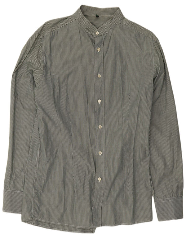 Benetton Camicia da uomo Verde medio Gessato Classico