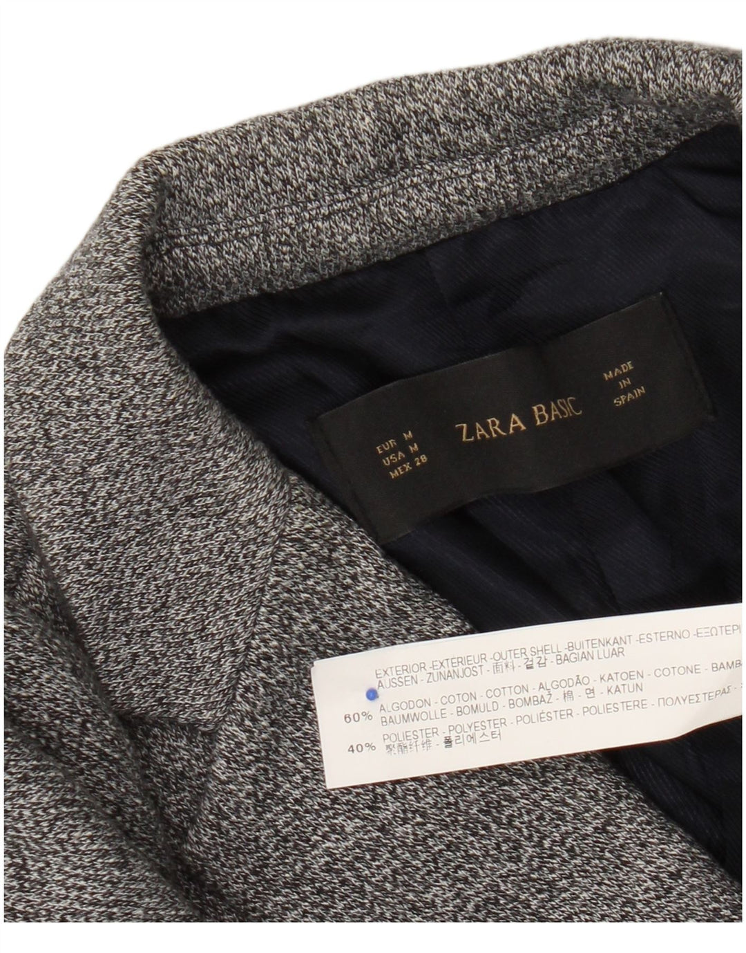 Giacca blazer a 1 bottone lavorato a maglia da donna Zara UK 12 cotone screziato grigio medio