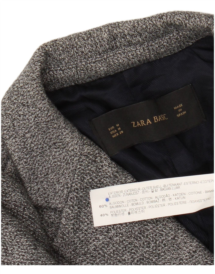 Giacca blazer a 1 bottone lavorato a maglia da donna Zara UK 12 cotone screziato grigio medio