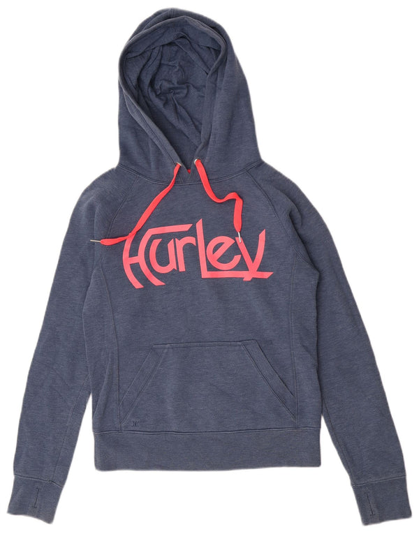 Hurley Dame Grafisk Relaxed Fit Hoodie Jumper UK 4 XS Blå Bomuld