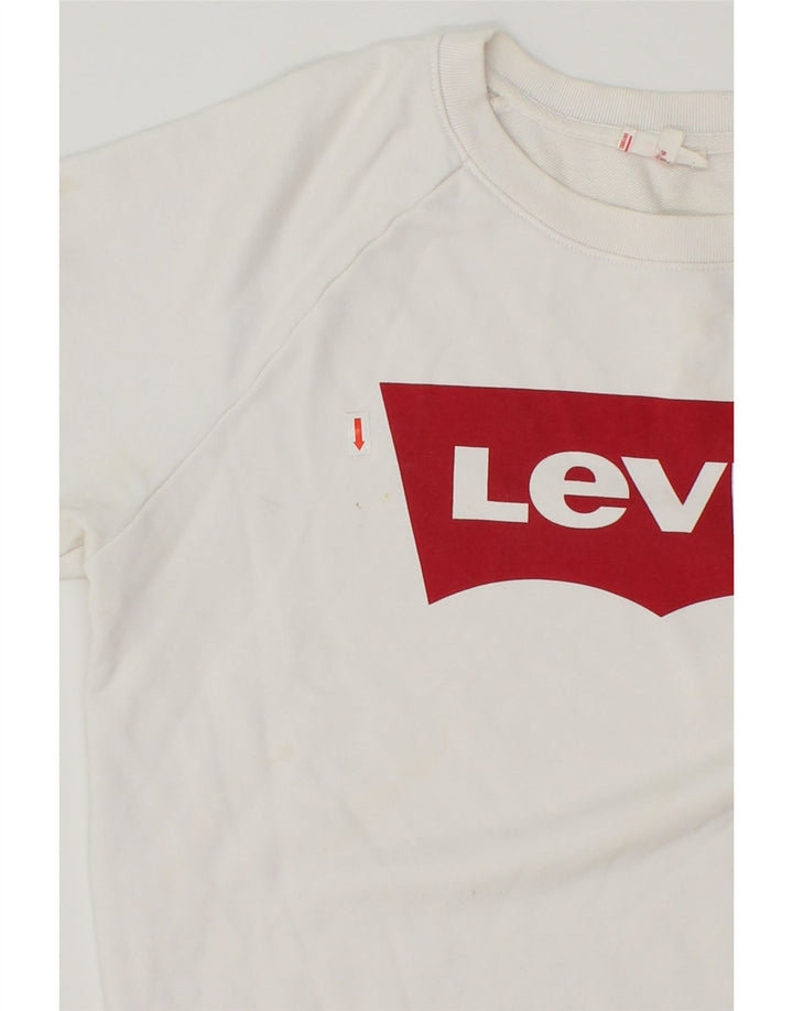 LEVI'S Womens Oversized Graphic Sweatshirt Jumper UK 10 Small White Cotton Vintage Levi's and Second-Hand Levi's from Messina Hembry 