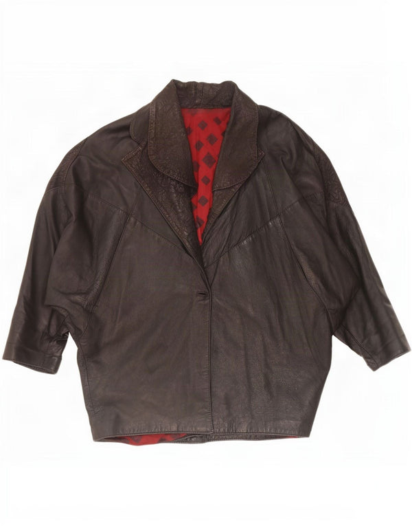 Giacca in pelle oversize da donna vintage UK 10 piccola nera