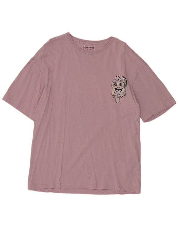 Jack & Jones Mens Graphic T-Shirt Top Large Pink Cotton