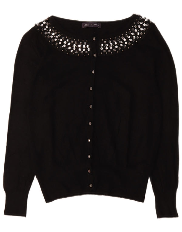 Marks & Spencer Womens Cardigan Sweater UK 12 Medium Black Cotton