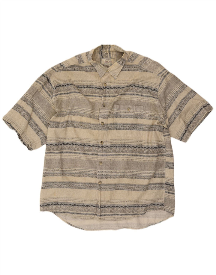 ANDRE LEON Mens Short Sleeve Shirt 2XL Beige Striped