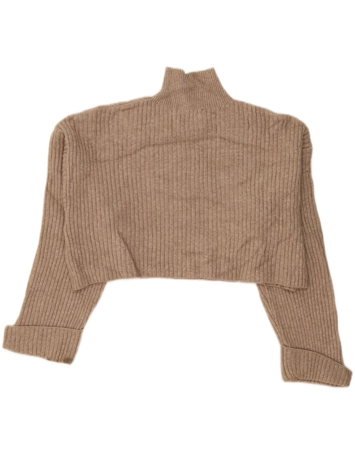 Zara Womens Crop Oversized Turtle Neck Jumper Sweater UK 14 Medium Beige