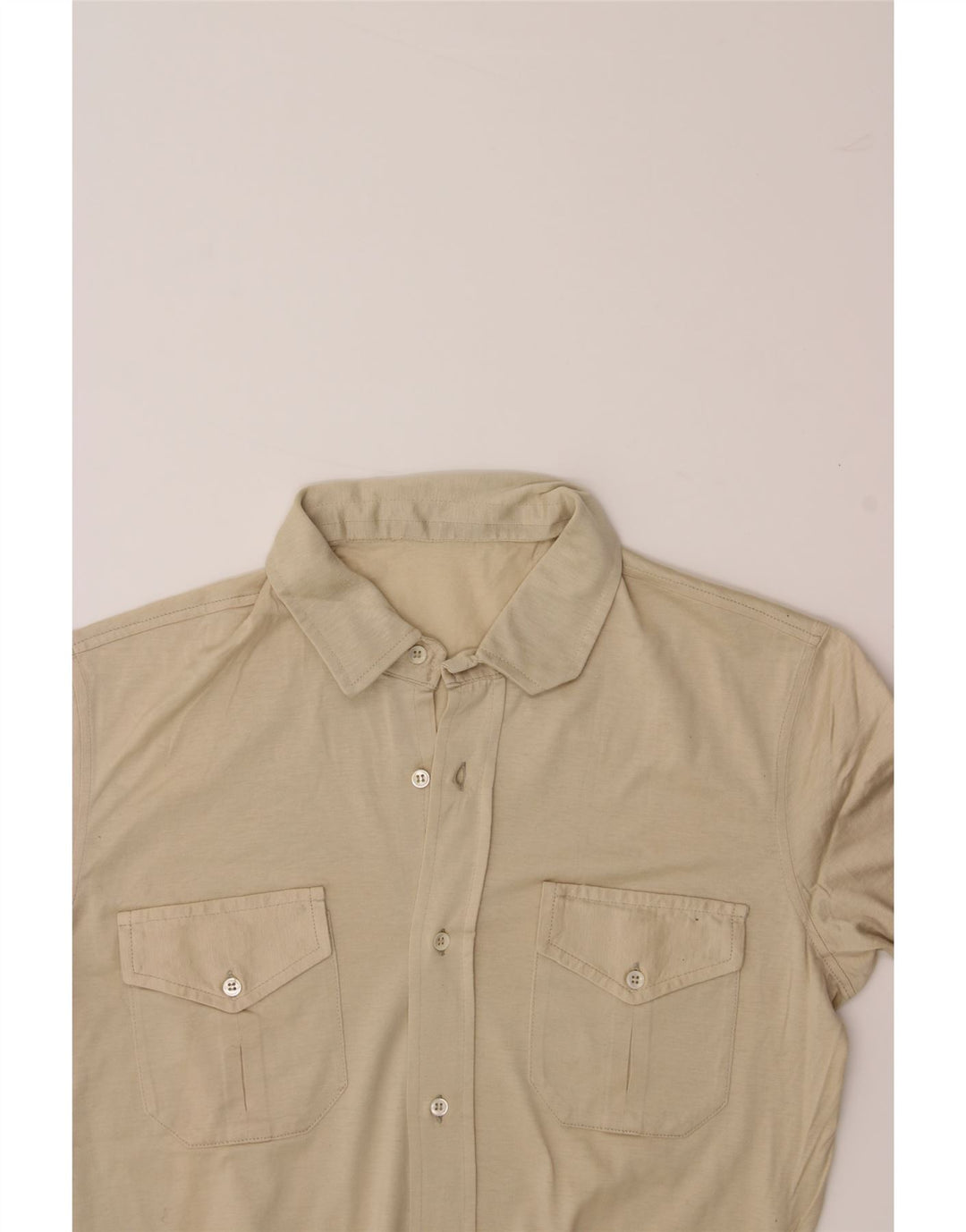 VINTAGE Mens Short Sleeve Shirt Small Beige Cotton Vintage Vintage and Second-Hand Vintage from Messina Hembry 