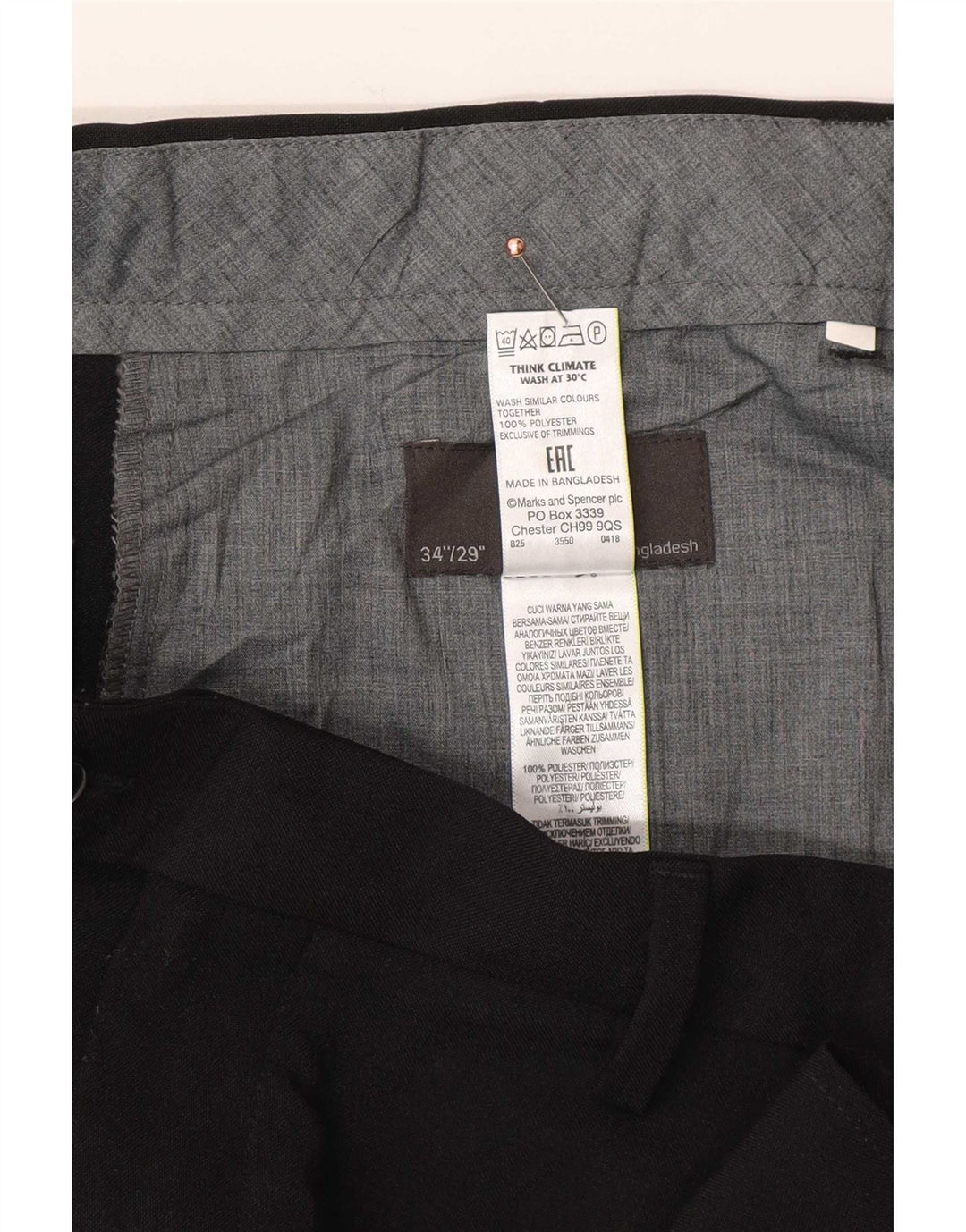 Marks & Spencer Mens Regular Suit Trousers W34 L29 Black Polyester