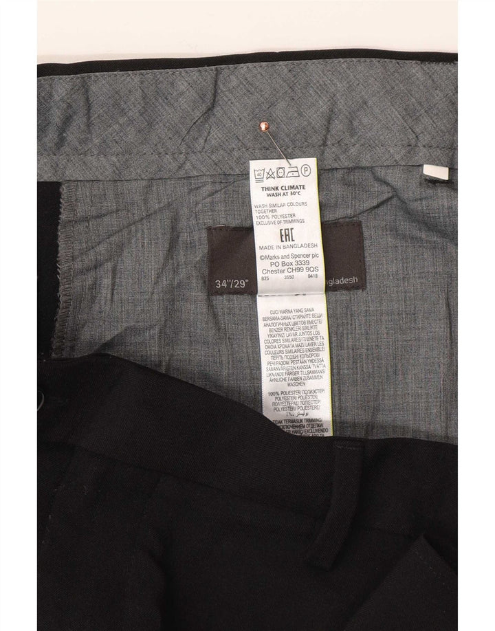 Marks & Spencer Mens Regular Suit Trousers W34 L29 Black Polyester