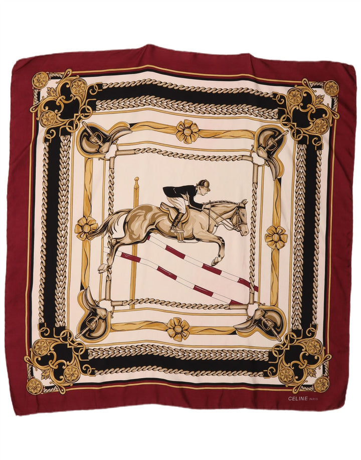 Celine Womens Square Scarf One Size Burgundy Animal Print